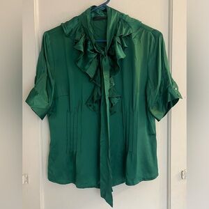 Exaltation 100% Satin Emerald Green Blouse Size 42(6)